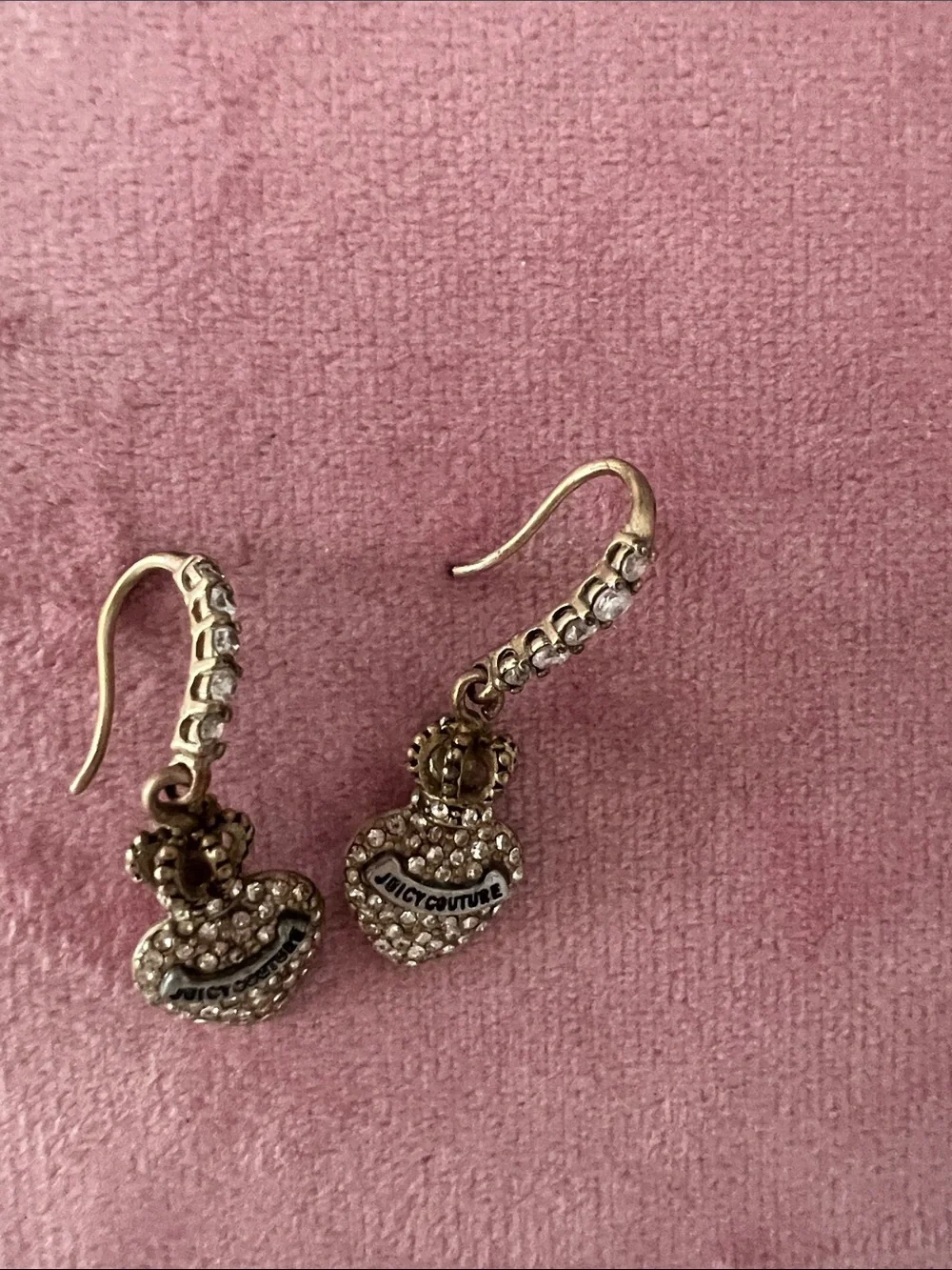 Juicy Couture Gold-Tone Crystal Heart Crown Drop Earrings